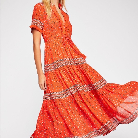 Free People Rare Feeling Orange Maxi Dress - Picture 15 of 16